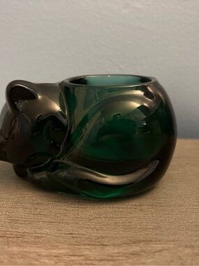 Indiana Glass Emerald Green Cat Figurine Votive Holder